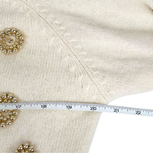 Vintage Eddie Dassin Ivory Gold Beaded Lambswool Angora Crew Sweater Size Large - Picture 8 of 9